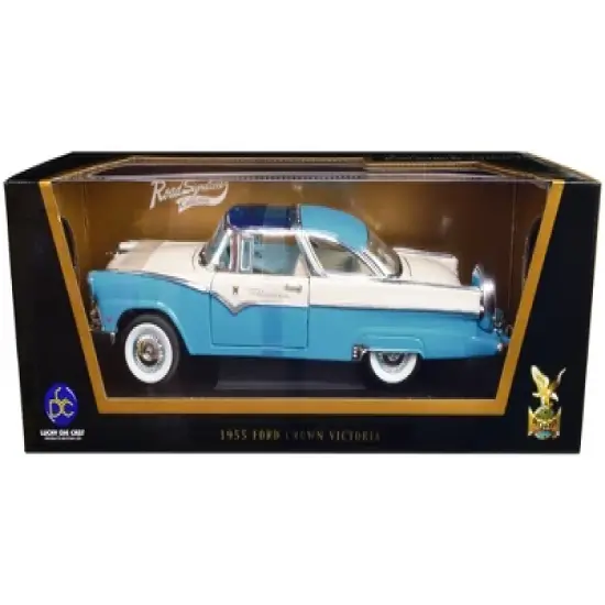 1955 Ford Crown Victoria Light Blue and White 1/18 Diecast Model Car by Road Signature image {2}