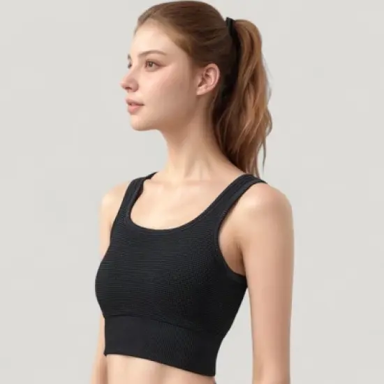 Anna-Kaci Active Women's Ribbed Seamless Sports Bra with Scoop Neck and Wide Straps image {3}