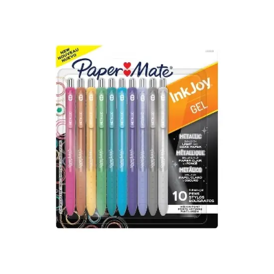 Paper Mate Inkjoy Metallic Retractable Gel Pen Medium Point 0.8mm Assorted Ink 10/Pack (2208638) image {9}