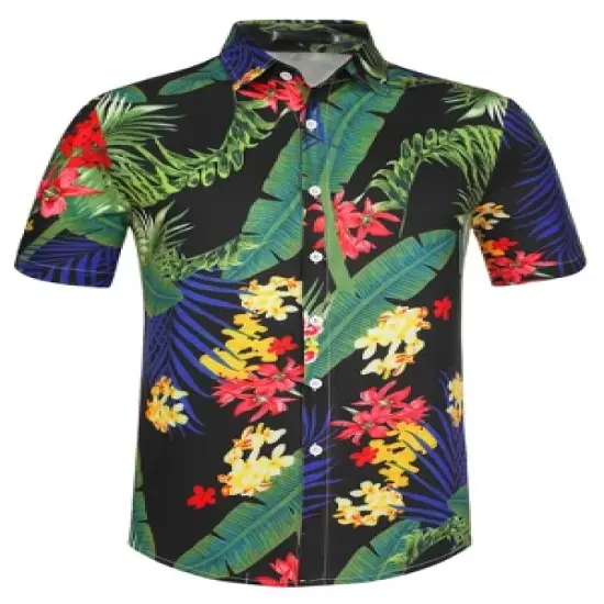 Lars Amadeus Men's Summer Floral Print Short Sleeve Button Down Beach Hawaiian Casual Shirt image {13}