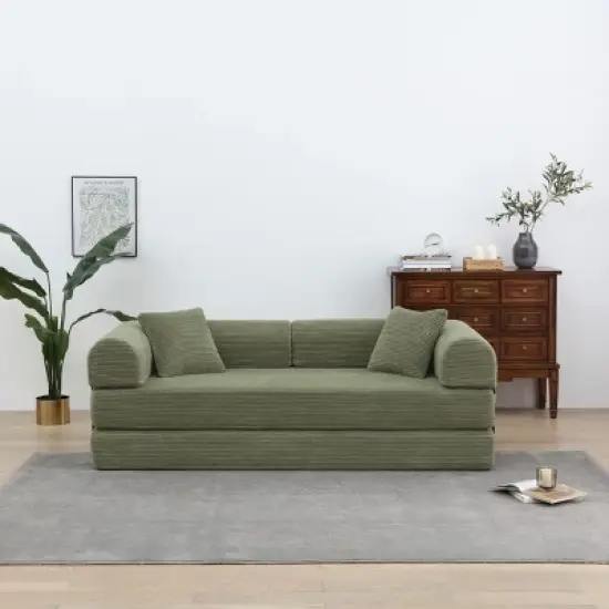 Convertible Sofa Couch with Cylindrical Pillows, Corduroy Folding Floor Sofa with Fixed-Shape Frame for Living Room-Maison Boucle image {10}