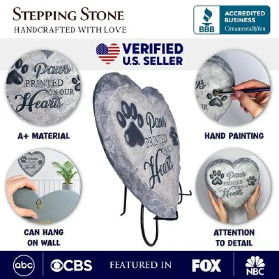 Paws Printed on our Hearts Memorial Stepping Stone for Pet, 9.5" Dog Funeral and Pet Cemetery Decor| OrnamentallyYou image {1}