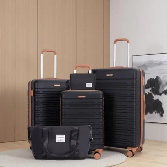 Gulches Gulches 5-Piece Durable Hard Case Luggage Set (20"/24"/28"/Travel Bag/Toiletry Bag) - Color Matching Black image {9}