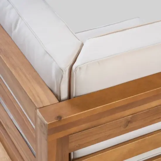 Oana 3pc Acacia Wood Patio Modular Sofa - Teak/Beige - Christopher Knight Home image {6}