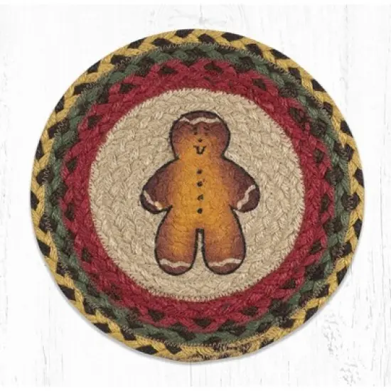 Earth Rugs Gingerbread Man Round Trivet &ndash; 10"x10" Braided Jute Accent with Festive Holiday Print image {3}