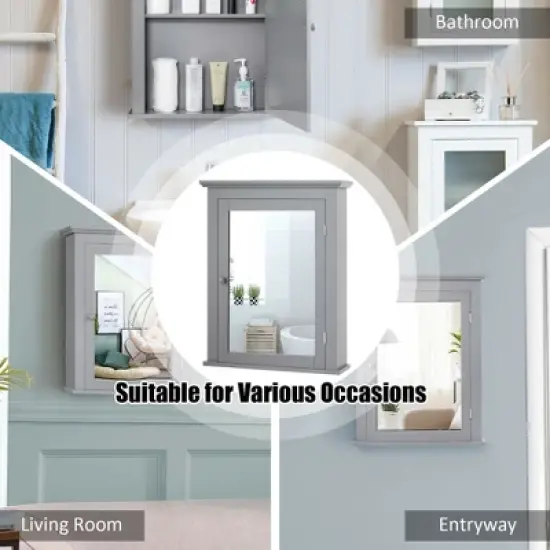Costway Bathroom Mirror Cabinet Wall Mounted Adjustable Shelf Medicine Grey/Black image {5}