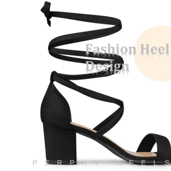 Perphy Women' Sandal Long Lace Up Chunky Mid Heels Open Toe image {4}