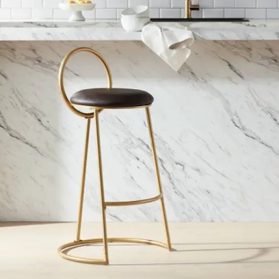 55 Downing Street Gold Swivel Bar Stool 30 1/2" High Industrial Brown Faux Leather Cushion for Kitchen Counter Height Island Home image {1}