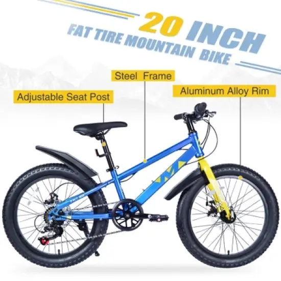 Gulches Elecony Teen Fat Tire MTB, High-Strength Reinforced Steel Frame, Shimano 7-Speed, Suspension Fork, Dual Disc Brakes image {5}