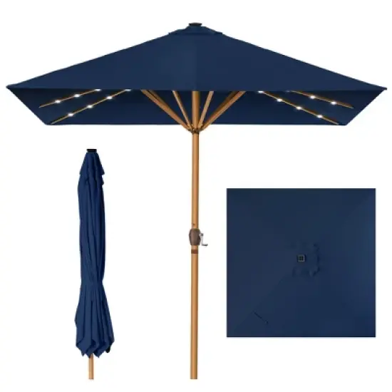 Best Choice Products 9ft Deep Square Solar LED Lighted Patio Umbrella w/ Faux Wood Texture, UV-Resistant image {14}