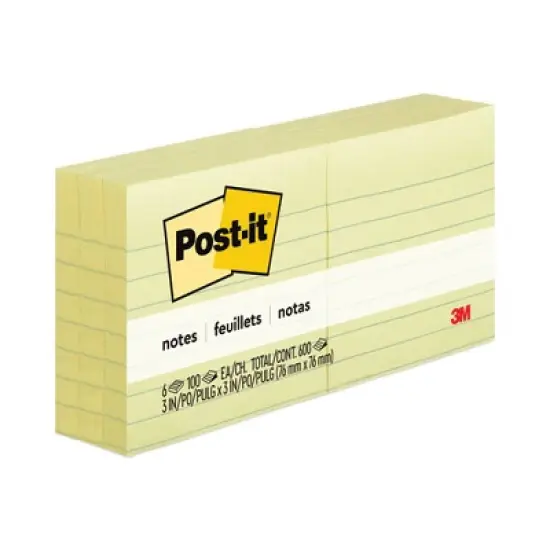 Post-it Notes Original Pads in Canary Yellow, Note Ruled, 3" x 3", 100 Sheets/Pad, 6 Pads/Pack image {7}