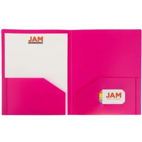 JAM 6pk 2 Pocket Heavy Duty Plastic Folders - Fuchsia image {2}