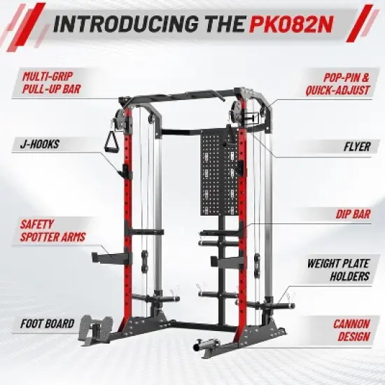 Power Cage Home Rack, 2000LB Squat Rack, Dual Pulley Cable Crossover System,Multi-Function Free Weight Gym Workout Machine with Bench Attachments Red image {7}