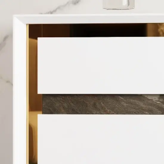 Famapy White Six Drawer Dressers Storage Cabinet Golden Inlaid Contemporary Style image {6}