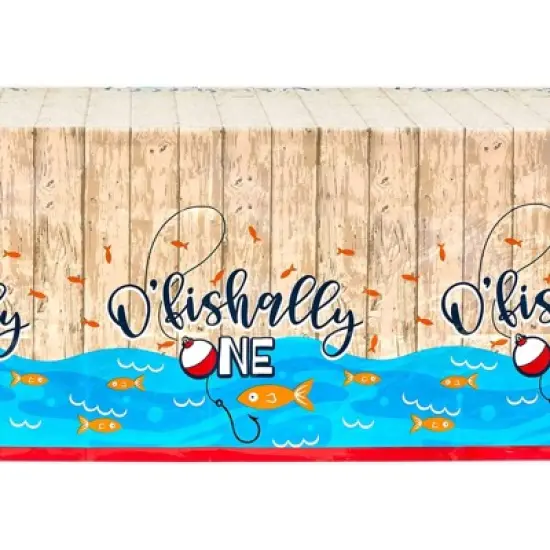 Blue Panda 3 Pack O'fishally One Disposable Tablecloth for 1st Birthday Party, Table Cover 54 x 108" image {1}