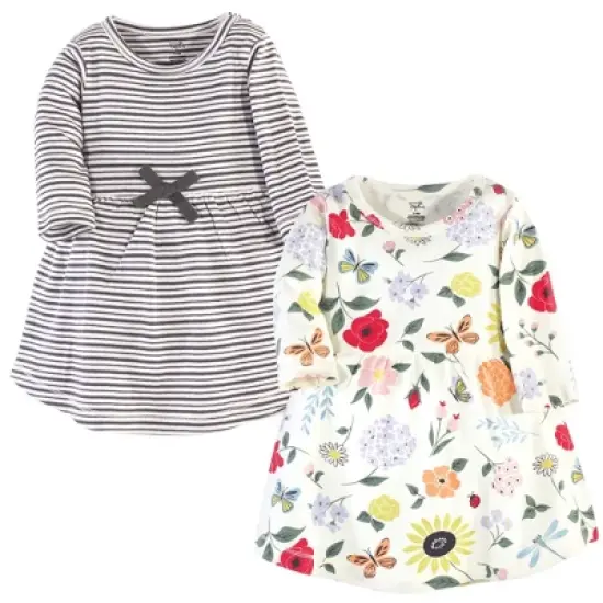 Touched by Nature Baby and Toddler Girl Organic Cotton Long-Sleeve Dresses 2pk, Flutter Garden image {3}