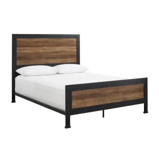 Queen Industrial Wood and Metal Bed - Saracina Home image {6}
