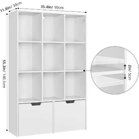 ODK 5 Tier Bookshelf 55.3" Tall Bookcase Modern Bookcase Storage Cabinet Wood Bookshelves Storage Organizer Shelf Freestanding Open Book Shelves image {1}