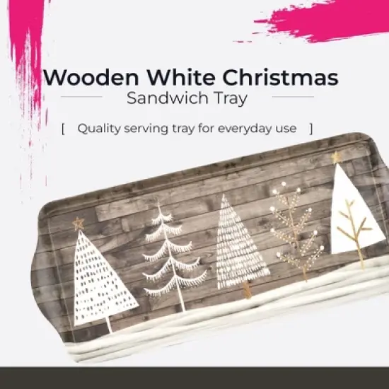 Pimpernel Wooden White Christmas Sandwich Tray (15" x 6.5") - Melamine Serving Platter with Rustic Wood Effect - Dishwasher Safe Serving Tray image {1}
