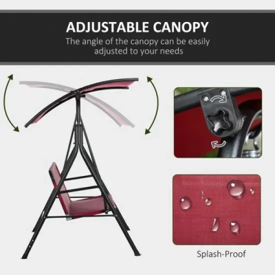 CAVINAS Swing Chair Outdoor, 3-Person Porch Swing Bench with Stand & Adjustable Canopy, Armrests, Steel Frame for Outdoor, Red image {3}