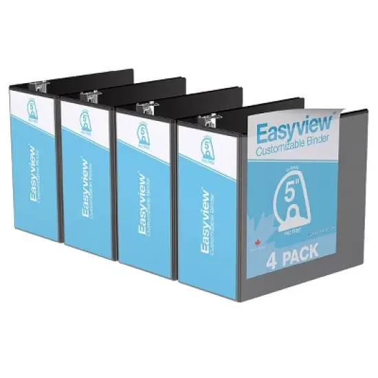 5" Premium Angle D Ring Binder 4pk Customizable View Black - Easyview: 950 Sheet Capacity, Hard Cover, 2 Pockets image {2}