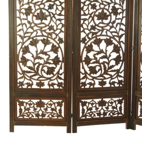 Traditional Wood Irregular Room Divider Screen Brown - Olivia & May image {3}