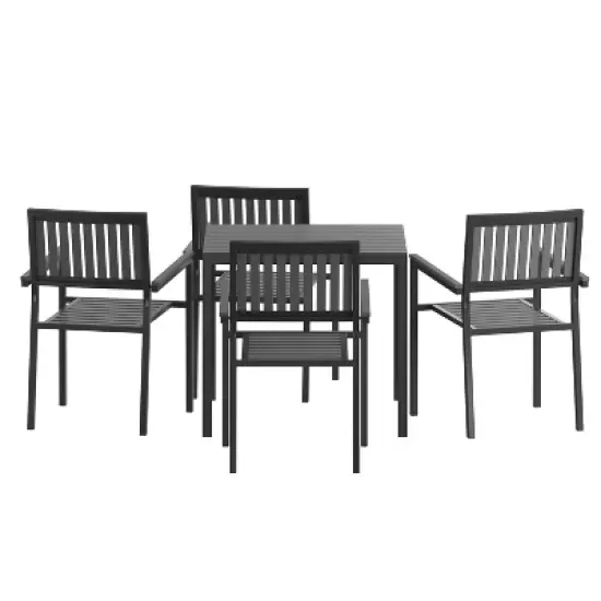 Emma and Oliver 5 Piece Modern Weather and Rust Resistant Black Steel and Polyresin Patio Set with Table and 4 Chairs for Indoor/Outdoor Use image {8}