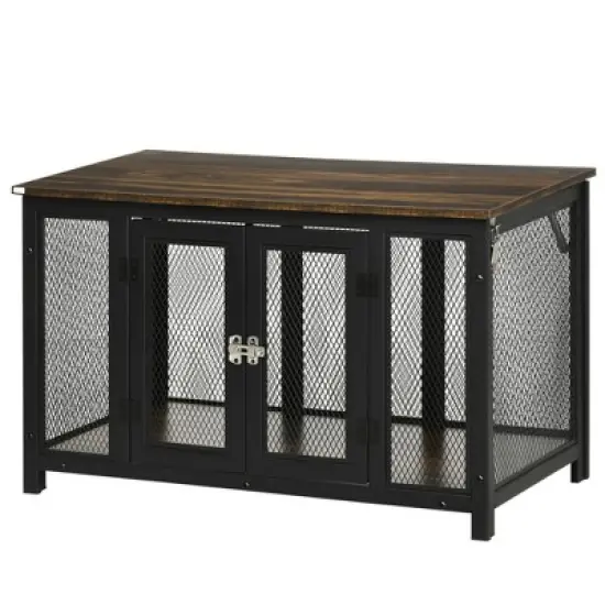PawHut Furniture Style Dog Crate with Openable Top, Big Dog Crate End Table, Puppy Crate for Medium Dogs, Spacious Interior, Pet Kennel, Brown, Black image {3}