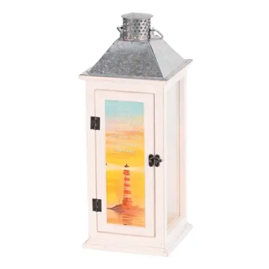 Dicksons Lantern Lighthouse John 12:46, White 17 x 6.5 Inch Wood/Glass Decorative Candle Holder, image {3}