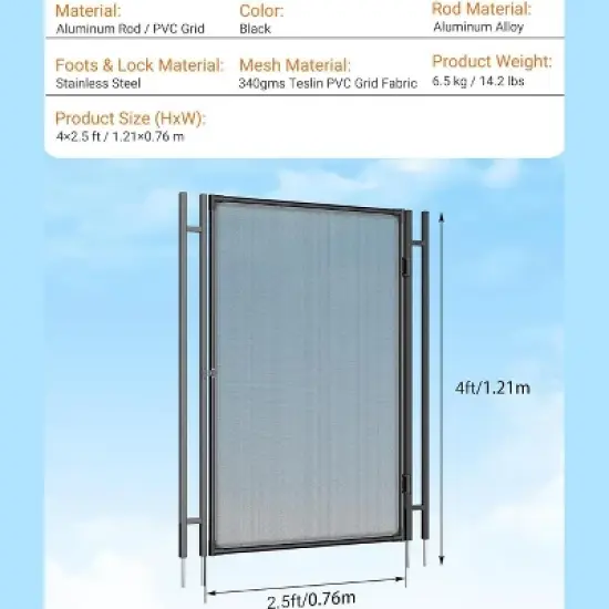 Inground Pool Fence Gate with Stainless Steel Lock, Durable 340 GMS Teslin PVC Mesh, Easy DIY Installation, Secure Barrier for Backyard Pools image {5}
