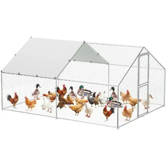 Chicken Coop Run,Large Walk-in Metal with Waterproof UV-Resistant Cover, Lockable Doors,Heavy-Duty Galvanized Steel Poultry Cage for Outdoor Backyard image {7}