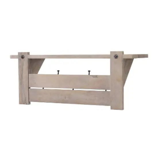 40" Castleton Mango Wood Bench and Coat Hook with Shelf Driftwood - Alaterre Furniture image {14}