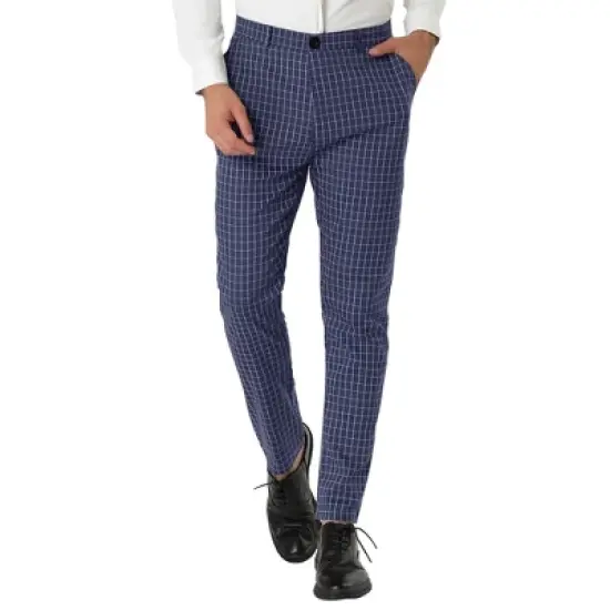 Lars Amadeus Men's Business Checked Printed Slim Fit Flat Front Plaid Dress Trousers image {6}