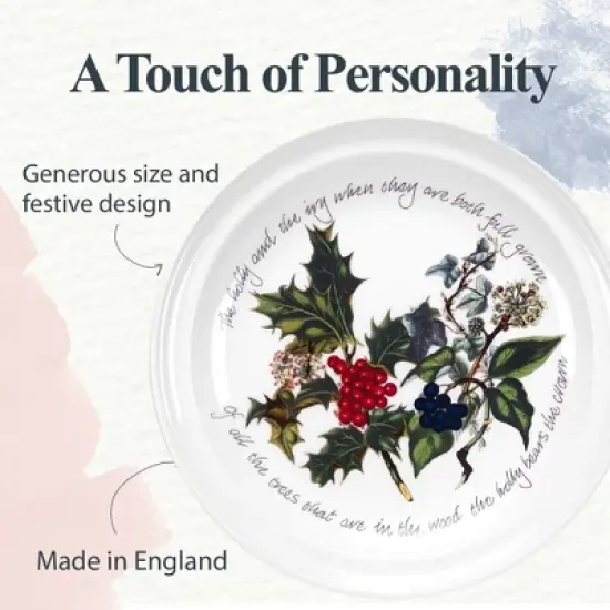Portmeirion The Holly and The Ivy 8-inch Christmas Salad Plates (Set of 6) - Festive Tableware, Holly Motif, Microwave, Dishwasher, Freezer, Oven Safe image {2}