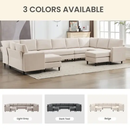 Hyleory Spacious 12-Seater U-Shaped Modular Sofa with Ottomans,Relaxed Style, Reconfigurable Design image {7}