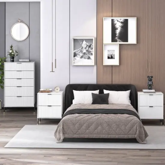 Festivo 3pc Modern Elegance 2 Drawer Nightstands and 5 Drawer Chest Set Off-White image {6}