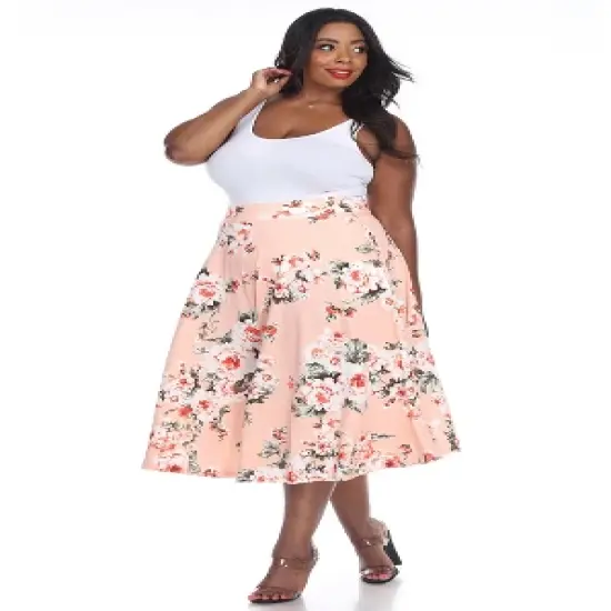 Women's Plus Size Floral Printed Tasmin Flare Midi Skirts - White Mark image {4}