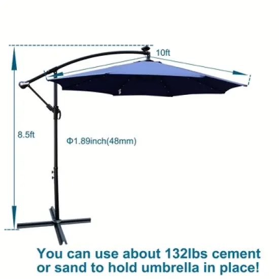 NicBex 10FT Pool Outdoor Waterproof Umbrella LED Patio Cantilever Umbrellas with Crank and Cross Base for Garden, Pool, Backyard, Patio image {2}