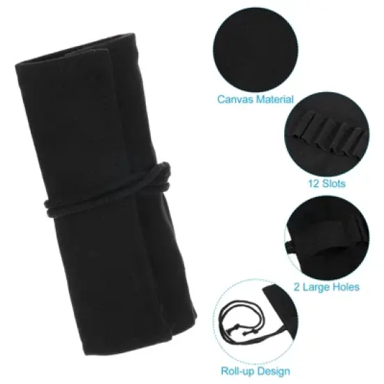 Unique Bargains Handmade Roll-Up Pencil Case Black image {2}