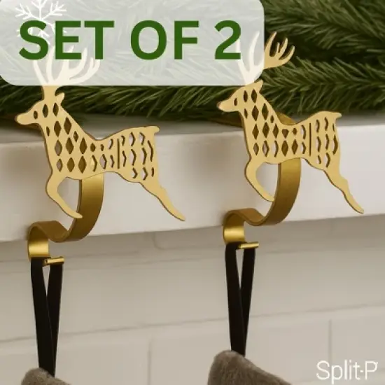 Split P Jumping Deer Stocking Hanger - Set of 2 image {3}