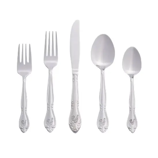 RiverRidge Rose Flatware 46pc Monogrammed Stainless Steel Silverware Set for 8 image {26}
