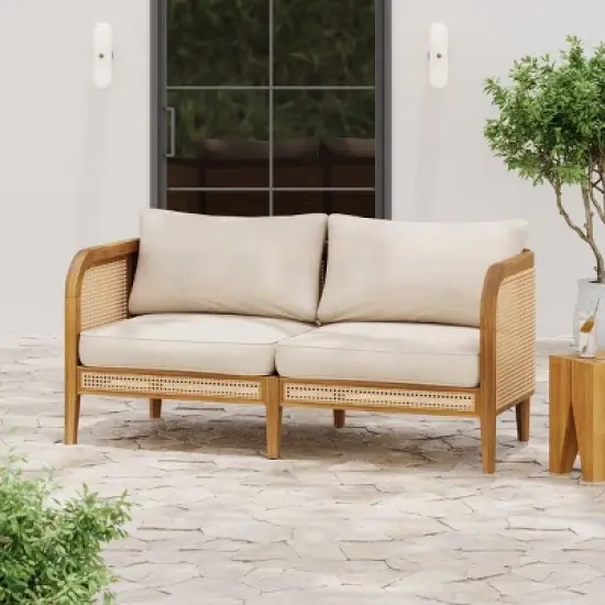 Wicker Outdoor Patio Sofa,Acacia Wood Loveseat with Cushions for Garden or Deck,1-Piece Boho Patio Weatherproof Loveseat-Cuddlewood image {7}