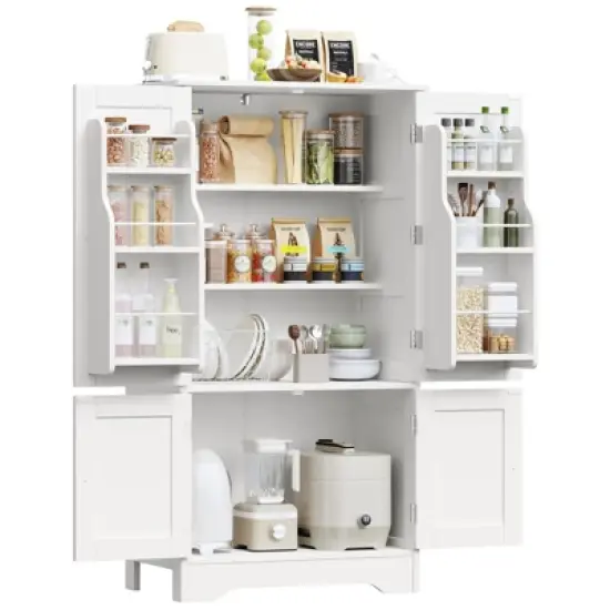 USIKEY Pantry Cabinet, Kitchen Pantry Storage Cabinet with Doors and Adjustable Shelves, Food Pantry for Kitchen, Dining Room, Living Room, White image {11}