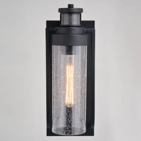 VAXCEL Lawton Steel LED Compatible Black Motion Sensor Dusk to Dawn Outdoor Wall Light Transitional Clear Glass image {11}