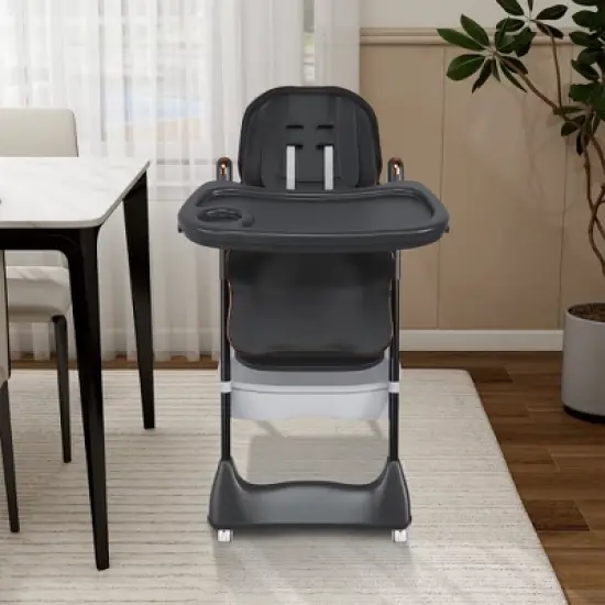 Aortzio Baby High Chair With Wheels,Black image {12}