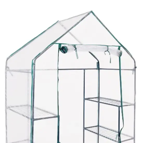 Sunnydaze Outdoor Portable Tiered Growing Rack Deluxe Walk-In Greenhouse with Roll-Up Door - 4 Shelves - Clear - 54" x 28" x 77" image {2}