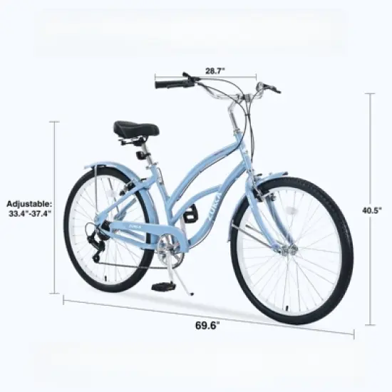 INFURNIC Bicycles, 7 Speed Bicycles, Beach Cruiser Bike with Wide Wheels, Blue, 69.29"*28.32"*43.2" image {1}