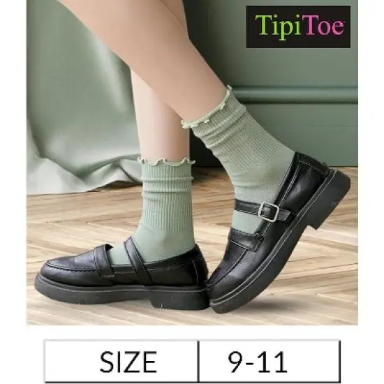 Tipi Toe Womens 6 Pairs Harmonious Neutral-Vibrance Crew Length Turn-Cuff Solid Lettuce Edge Lace Ruffle Socks image {1}