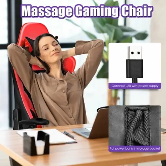 Costway Massage Gaming Chair Recliner Racing Chair w/ Massage Lumbar Support & Footrest image {5}