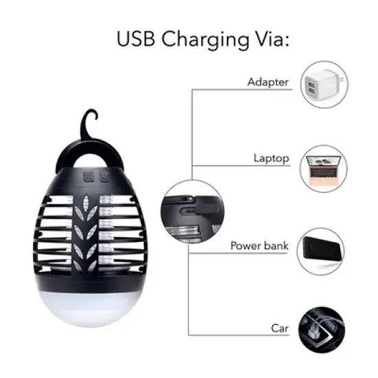 HOM Outdoor Bug Zapper - Waterproof, USB Rechargeable and Battery Powered Mosquito Killer, Insect Trap and Fly Swatter image {8}